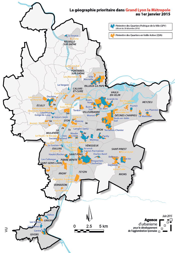 Carte des Quartiers Prioritaires de la Métropole du Grand Lyon
