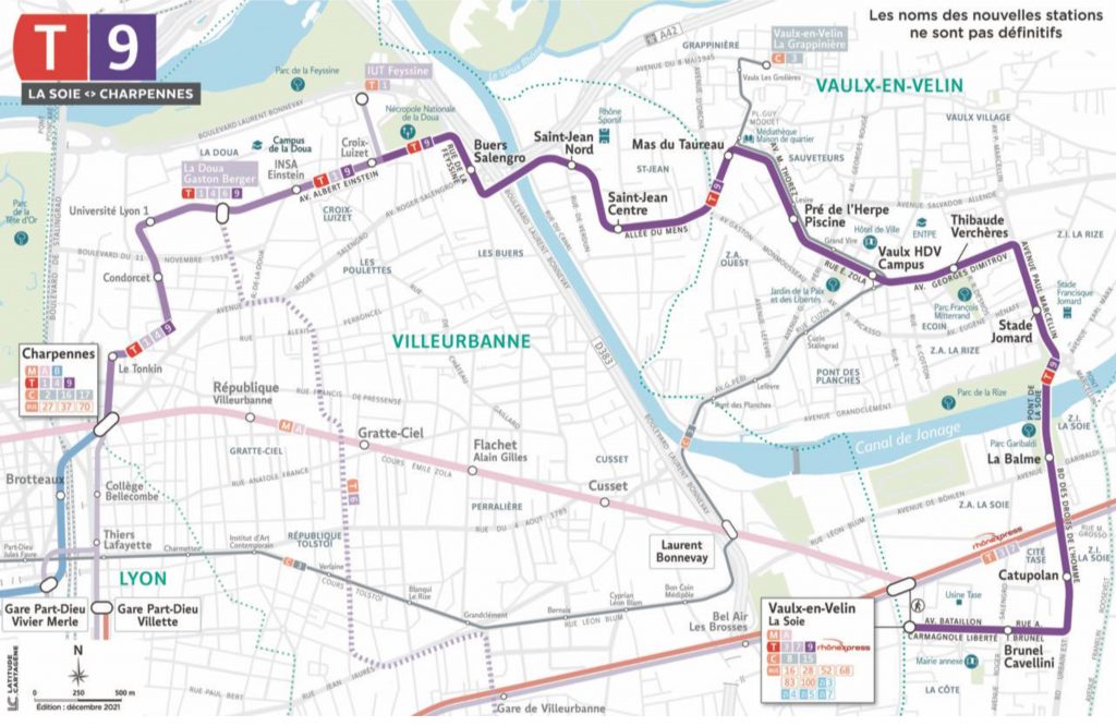 Plan de la ligne de Tramway T9